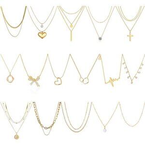 16-Piece Gold Pendant Necklace Set – Minimalist Fashion Jewelry Collection